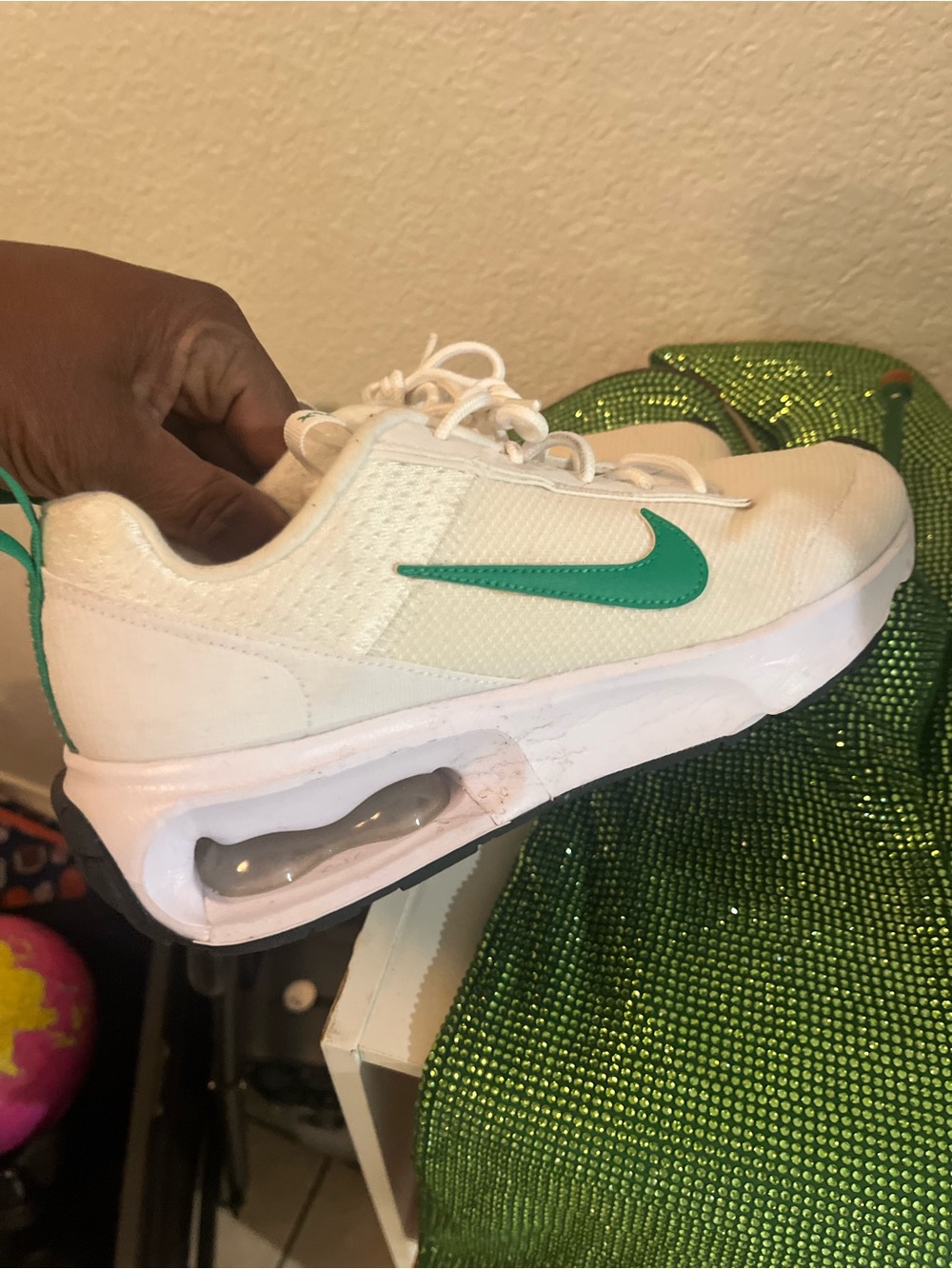 Nike White Sneakers with Green Teal Swoosh
